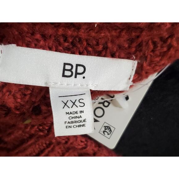 BP. Women's Red Cotton Long Sleeve Mock Neck Pullover Knit Sweater Size 2XS - Picture 8 of 12